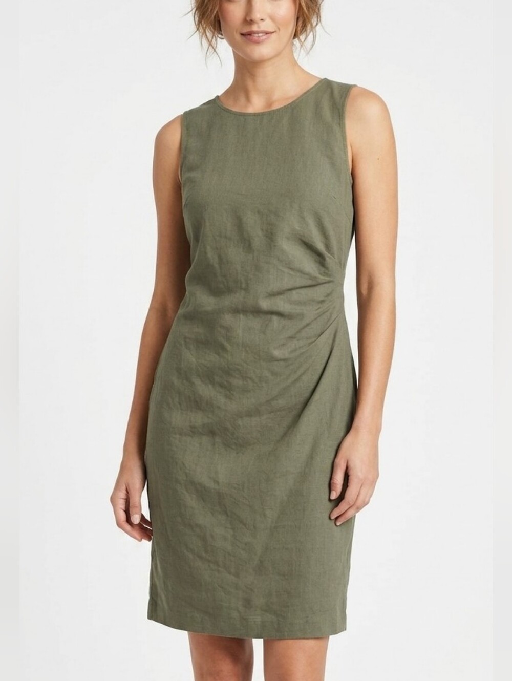 Banana Republic Olive Green Cotton Ruched Sheath Dress 10